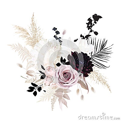 Boho beige and black trendy vector design bouquet Vector Illustration