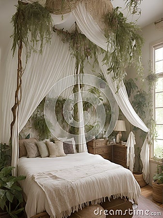 Boho Botanical Bedroom: A boho botanical bedroom Stock Photo