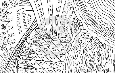 Boho doodle pattern. Adult coloring page. Bohemian and hippie style. Surreal psychedelic artwork. Vector illustration Vector Illustration