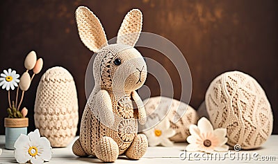 Boho Easter Bunny and Spring Flowers Bunnies Generative AI Stock Photo
