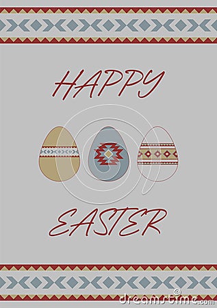 Boho easter greeting card, banner, flyer. Minimalist style. Tribal ethnic pattern Vector Illustration