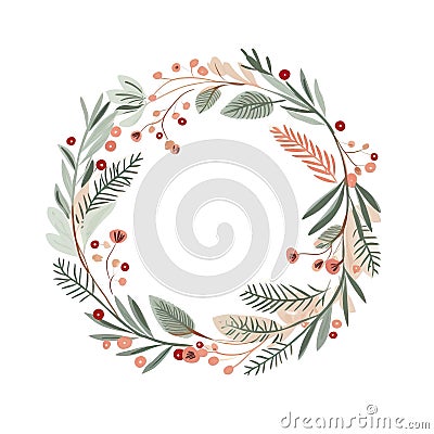 boho enchanting Christmas wreath illustration Cartoon Illustration