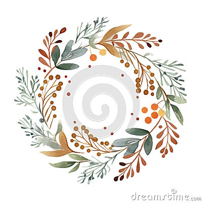 boho enchanting Christmas wreath illustration Cartoon Illustration