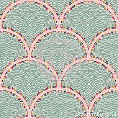 Boho fish scales squama background with diamond shape texture seamless fabric pattern, tiled textile print. Classic Stock Photo