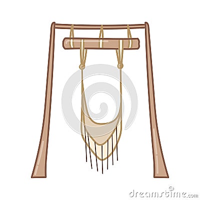 Boho garden swing chair on wooden supports. Cartoon style. Vector art hand drawn on white background Vector Illustration