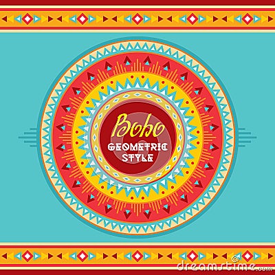 Boho geometric style circle badge. Ethnic abstract background. Tribal vector pattern. Boho fashion style. Vector Illustration