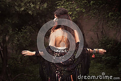 Boho girl in garden Stock Photo