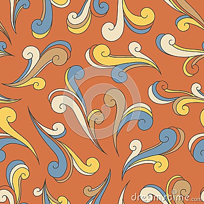 Boho Groovy Retro Psychedelic Swirls Vector Seamless Pattern Vector Illustration
