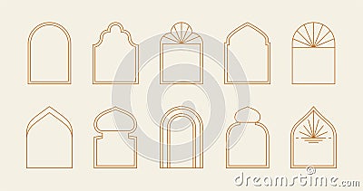 Boho minimal arch frames. Bohemian contemporary borders for esoteric linear logo celestial concept. Vector illustration Vector Illustration