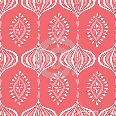 Boho Monochrome Handdrawn Ogee and Diamonds Vector Seamless Pattern. Retro Coral Elegant Traditional Background Vector Illustration