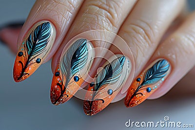 Boho Nail Artistry Bringing Dreamcatcher Magic to Fingertips Stock Photo
