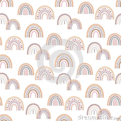 Boho rainbow hand painted watercolor digital paper. Seamless pattern clipart isolated on white background. Stock Photo