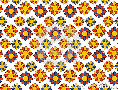 Boho retro 70s pattern . Floral vintage seamless texture. Hippie flower power retro textile print Vector Illustration