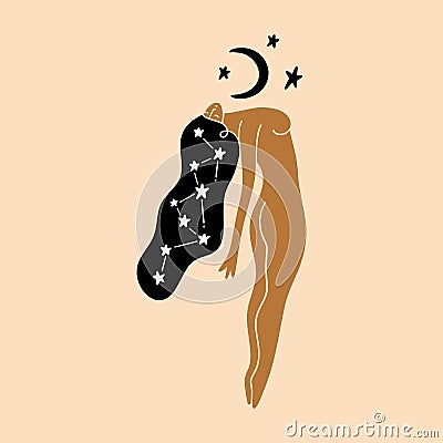 Boho sacred magic woman, modern abstract silhouette isolated on color background. Mystical flat art girl, symbol of Vector Illustration