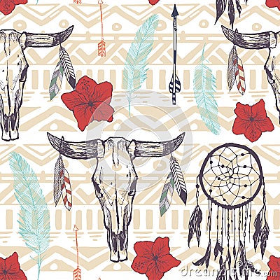 Boho seamless pattern with dreamcatchers Vector Illustration