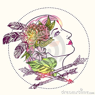 Boho style girl Vector Illustration