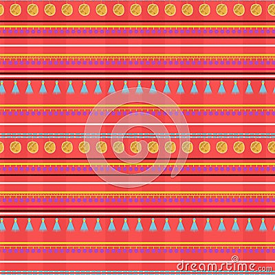 Boho style pattern with lace ribbons and Greek coins Vector Illustration