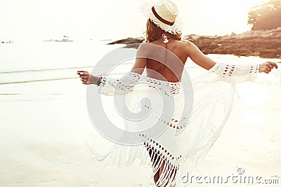 Boho styled model on the beach Stock Photo