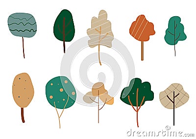 Boho trees collection. Bohemian nature design. Botanical clipart concept. Isolated vector stock illustration Vector Illustration