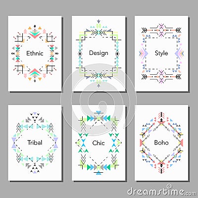 Boho tribal ethnic colorful cards set. Vector illustration Vector Illustration