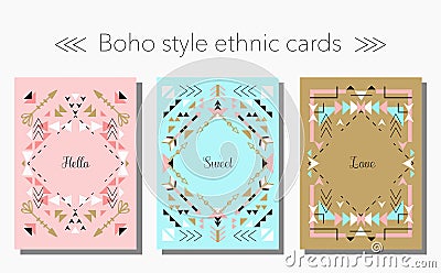 Boho tribal ethnic style cards and frames set. Vector illustration Vector Illustration