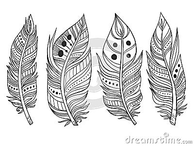 Boho tribal feather collection Vector Illustration