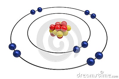 Bohr model of Neon Atom with proton, neutron and electron Cartoon Illustration