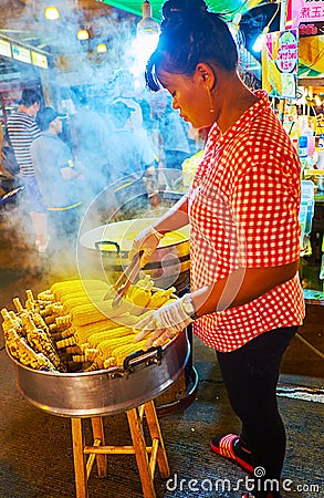 Boiled corn in Banzaan Fresh Market, Patong, Phuket, Thailand Editorial Stock Photo