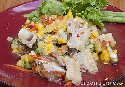 Boiled corn salad with crab Stock Photo