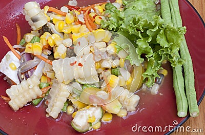 Boiled corn salad with crab Stock Photo
