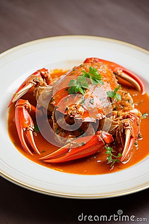 Boiled crab on a plate. Generative AI, Stock Photo