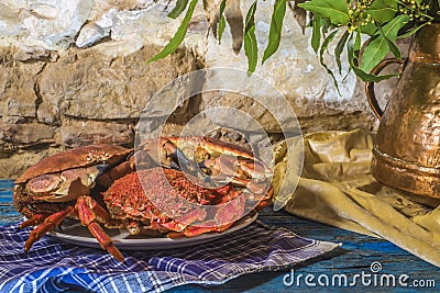 Boiled crab and spider crab Stock Photo