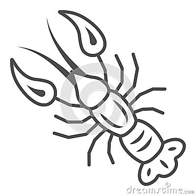 Boiled crayfish for beer festival thin line icon, Oktoberfest concept, well-done crayfish sign on white background Vector Illustration