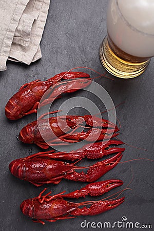 Boiled crayfish and beer Stock Photo