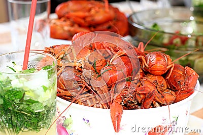 Boiled crayfish and mojito cocktail Stock Photo