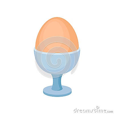 Boiled egg in blue cup. Classic food for breakfast. Tasty morning meal. Flat vector design Vector Illustration