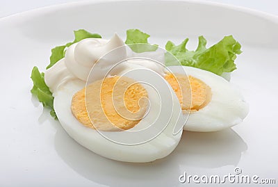 Boiled eggs with mayonnaise Stock Photo