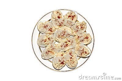 Boiled eggs on a plate stuffed with cod liver. Stock Photo