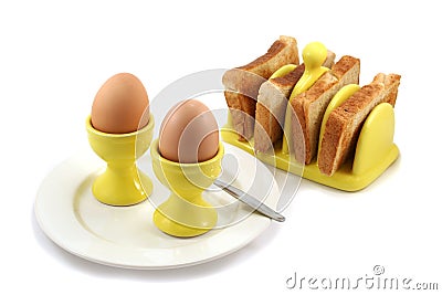 Boiled Eggs and Toast Stock Photo