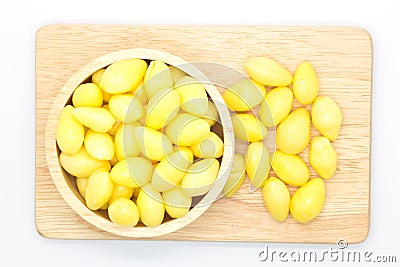 Boiled ginkgo on wooden plate Stock Photo