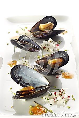 Boiled mussels Stock Photo