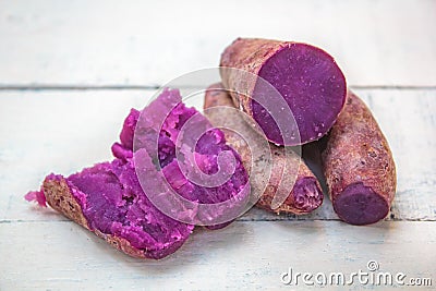 Boiled organic sweet potato, purple yam Stock Photo