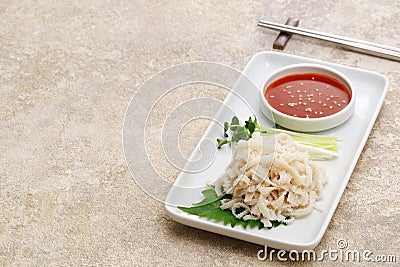 Boiled, peeled and whitened beef omasum sashimi. Stock Photo