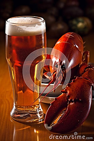 gourmet seafood glass crayfish snack crab food beer background crawfish red. Generative AI. Stock Photo
