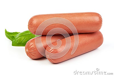 Boiled sausage with herbs isolated on white background Stock Photo