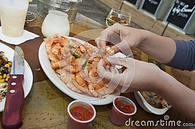Boiled Shrimp Dinner Stock Photo