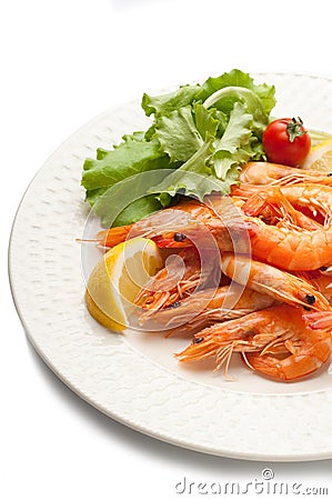 Boiled shrimp with salad Stock Photo