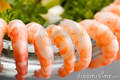 Boiled shrimp salad with cheese Stock Photo