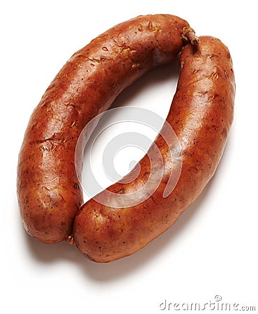 Boiled sliced fresh pork sausage Stock Photo