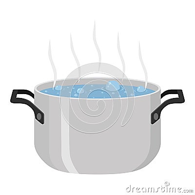 Boiled soup in pot. Meal with vegetables, meat. Flat style. Vector Illustration